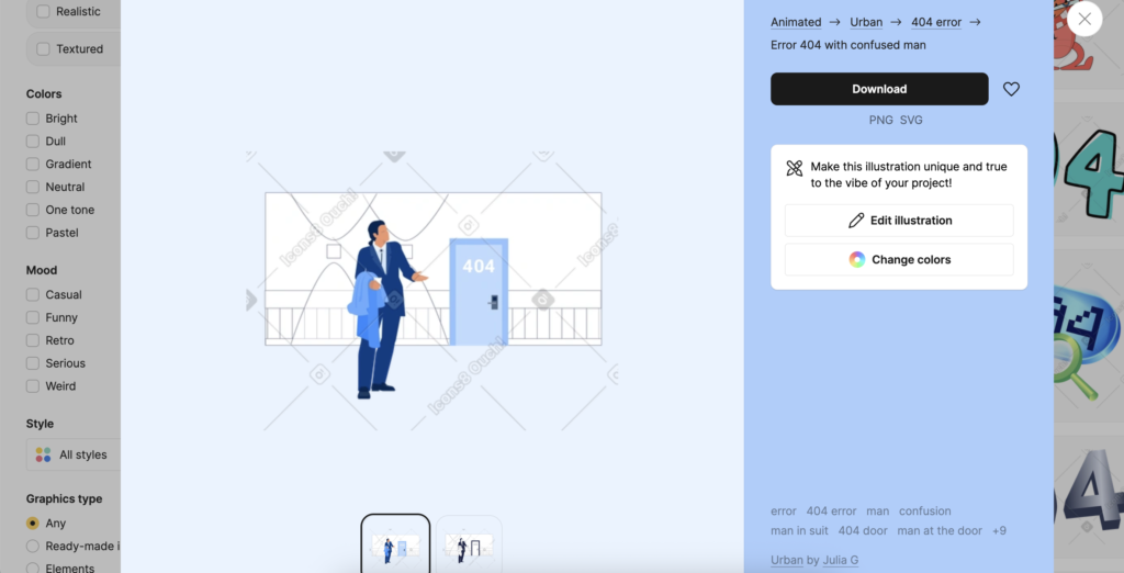 404 page confused character