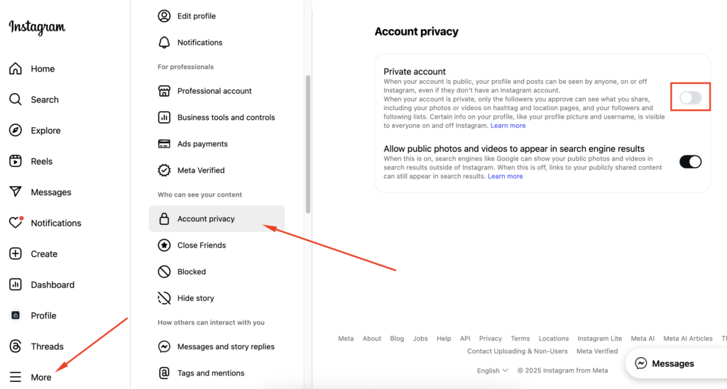  Switch to a Private Account instagram