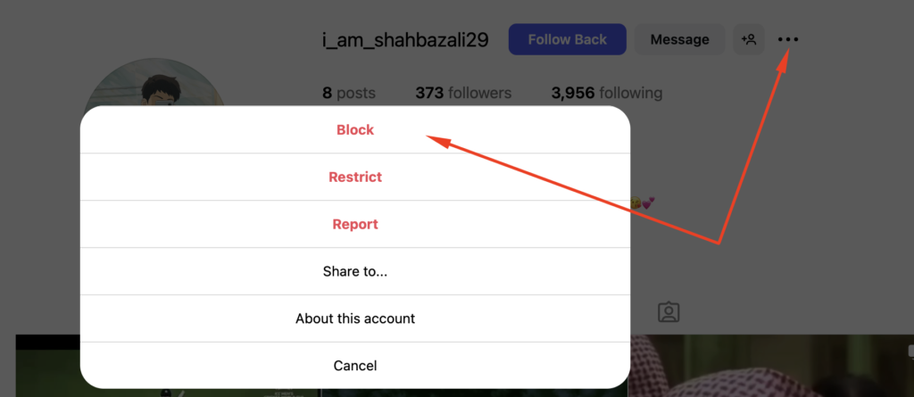 Steps to block an Instagram user