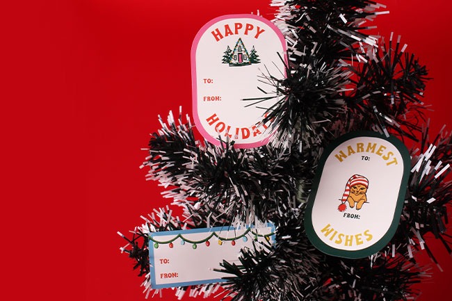 Writable holiday stickers for labeling and branding holiday gifts