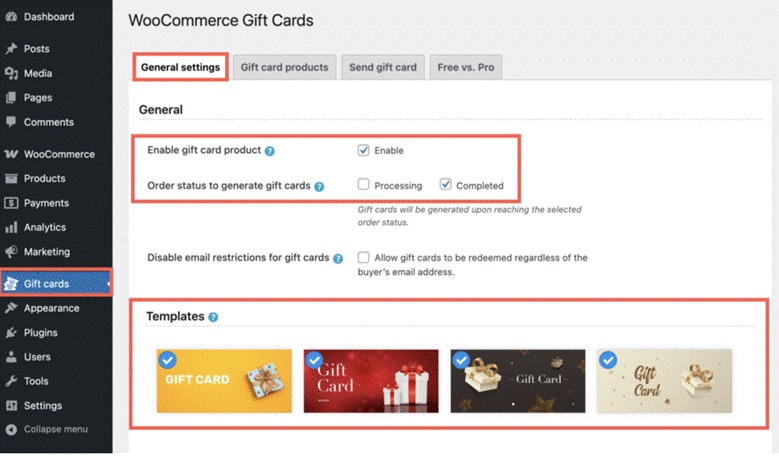 woocommerce gift cards