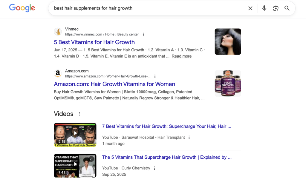 seo for hair supplement brands