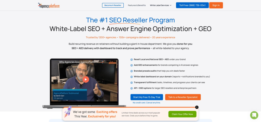 AgencyPlatform white-label SEO client portal dashboard screenshot